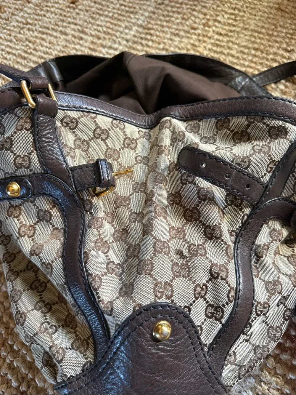 ⚜️ GUCCI VINTAGE GG CANVAS JOCKEY SHOULDER TOTE BROWN ⚜️
